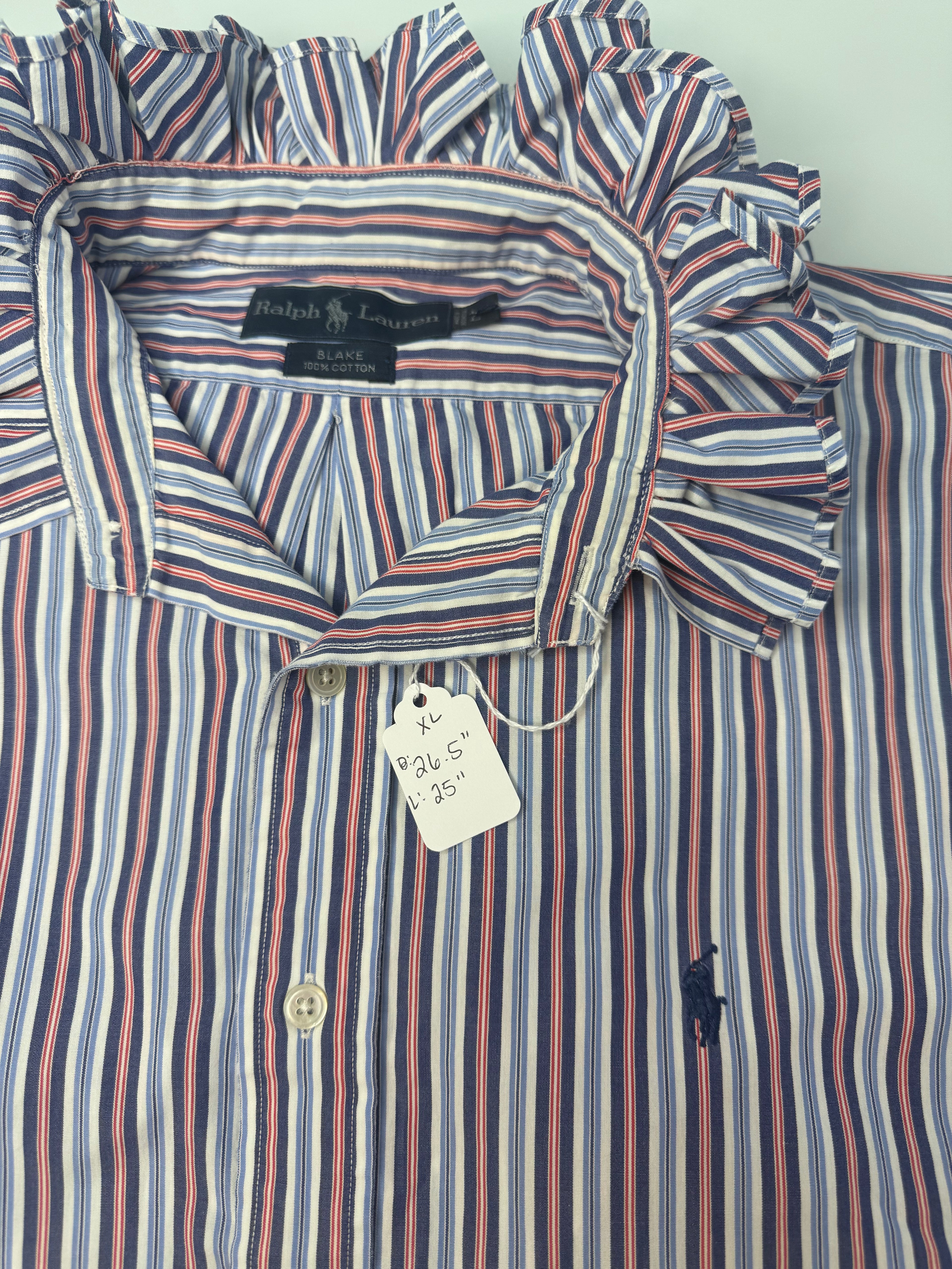 Red White and Blue Ruffle collar Oxford Ralph Lauren