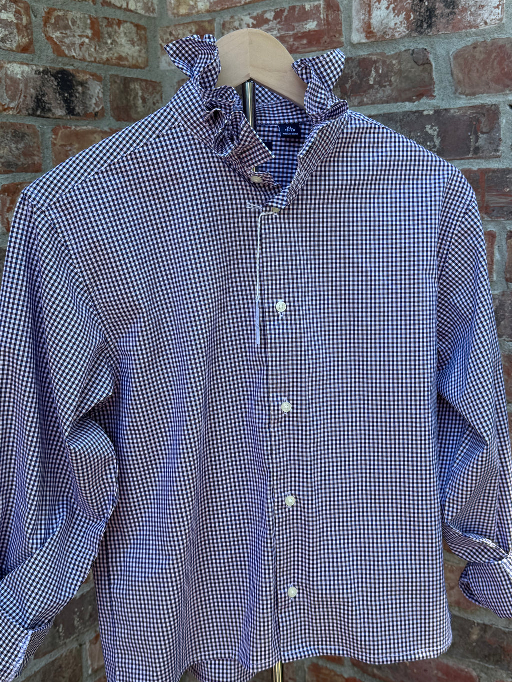 Navy check ruffle collar extra small