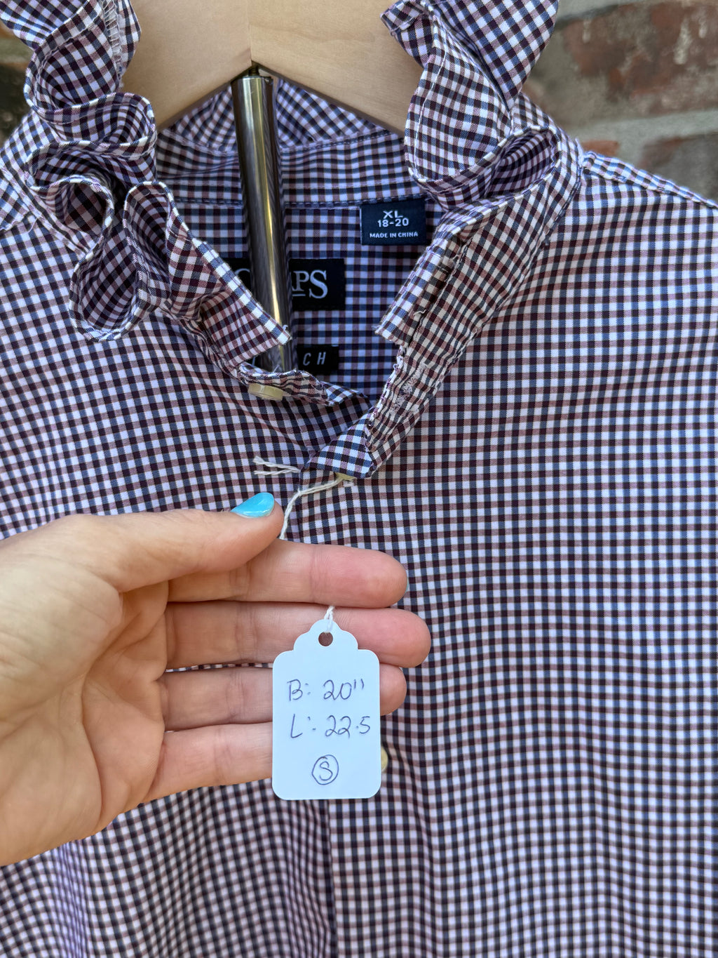 Navy check ruffle collar extra small