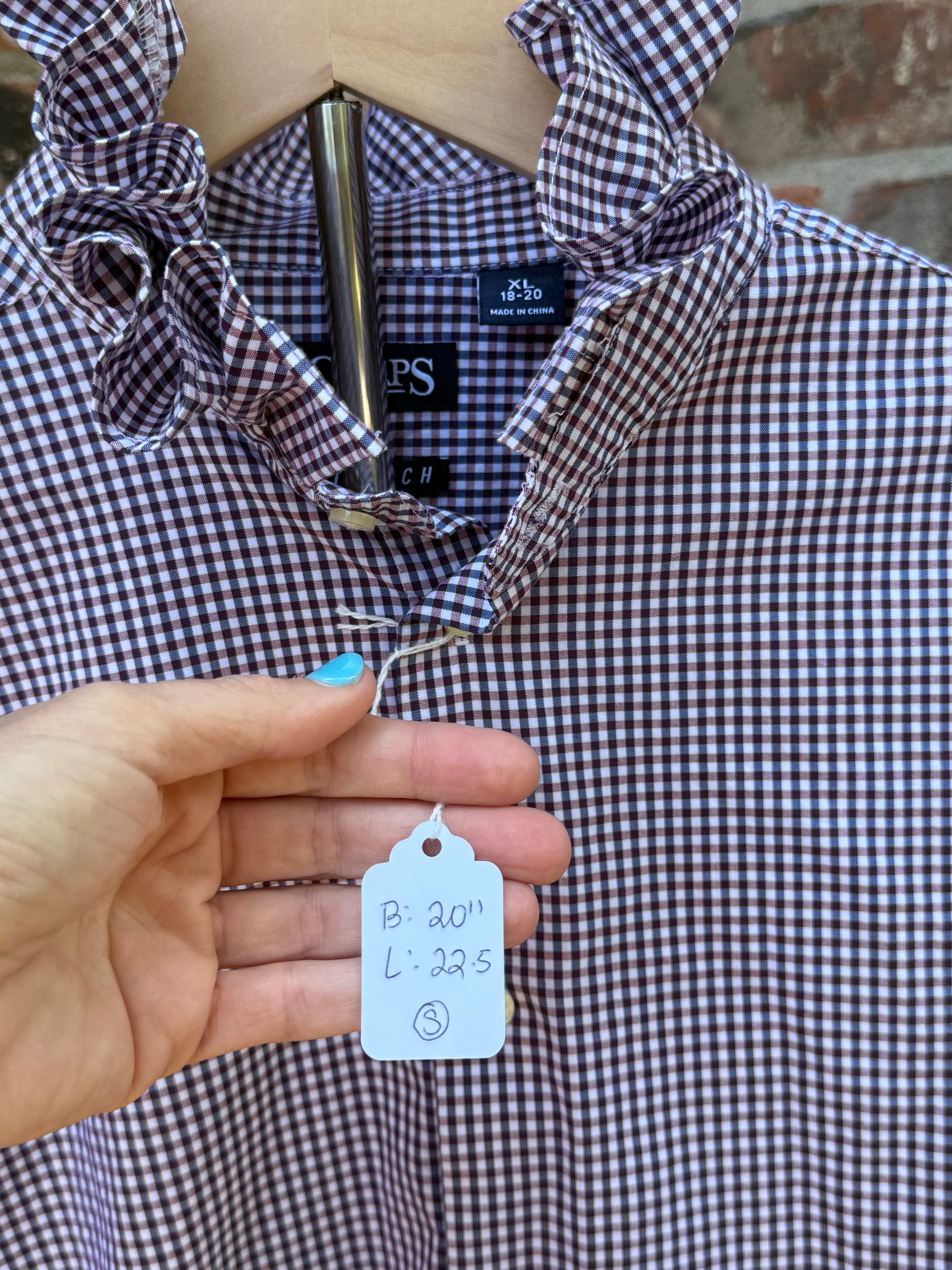 Navy check ruffle collar extra small