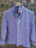 Medium red white and blue check ruffle collar
