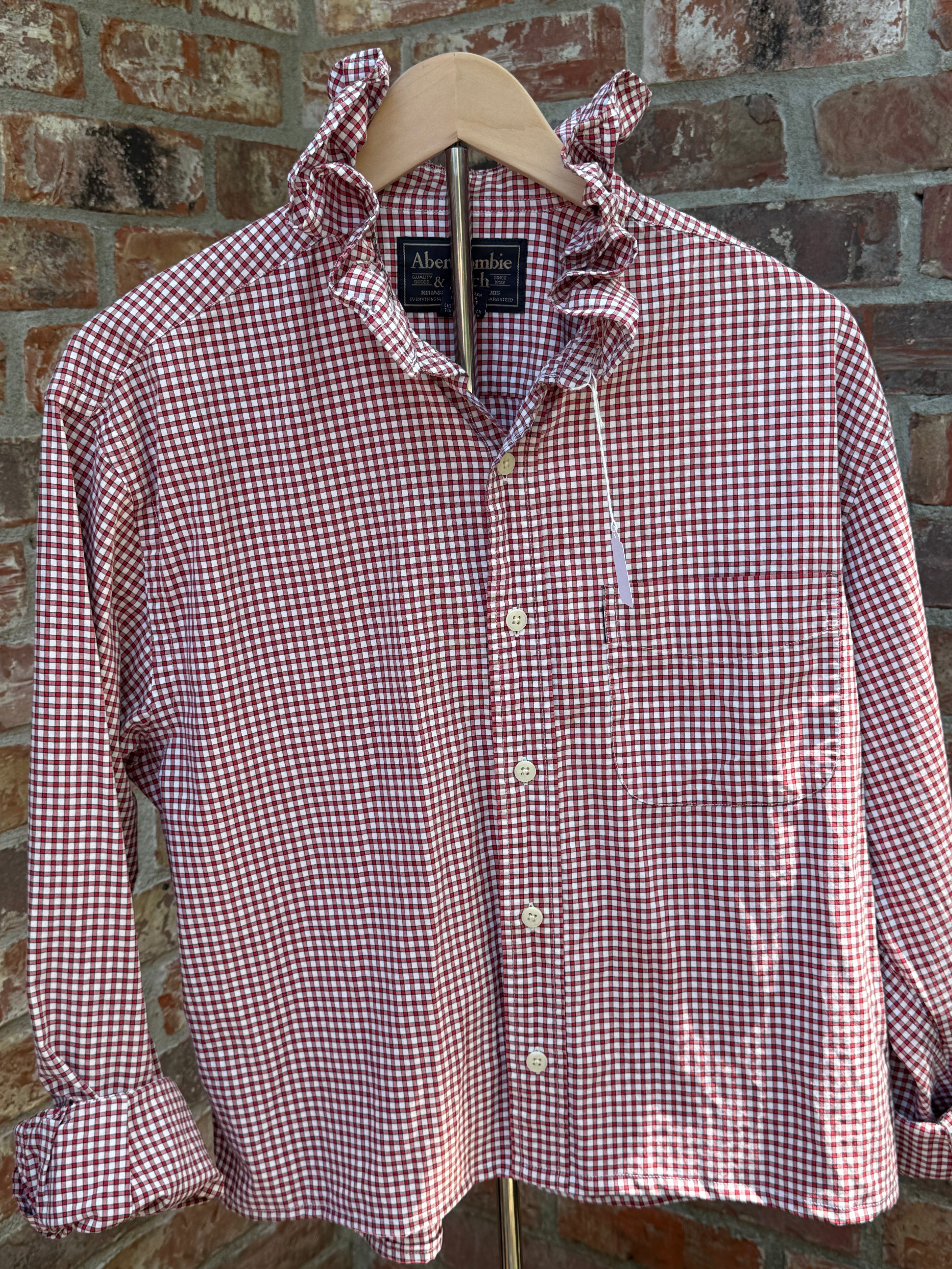 Red white check Navy stripe Medium Ruffle Collar