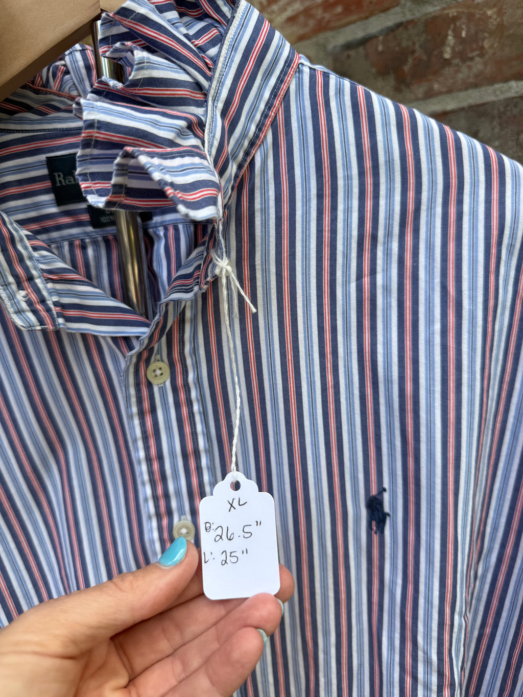 Red White and Blue Ruffle collar Oxford Ralph Lauren