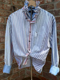 Red White Blue stripe Ruffle collar Upcycle