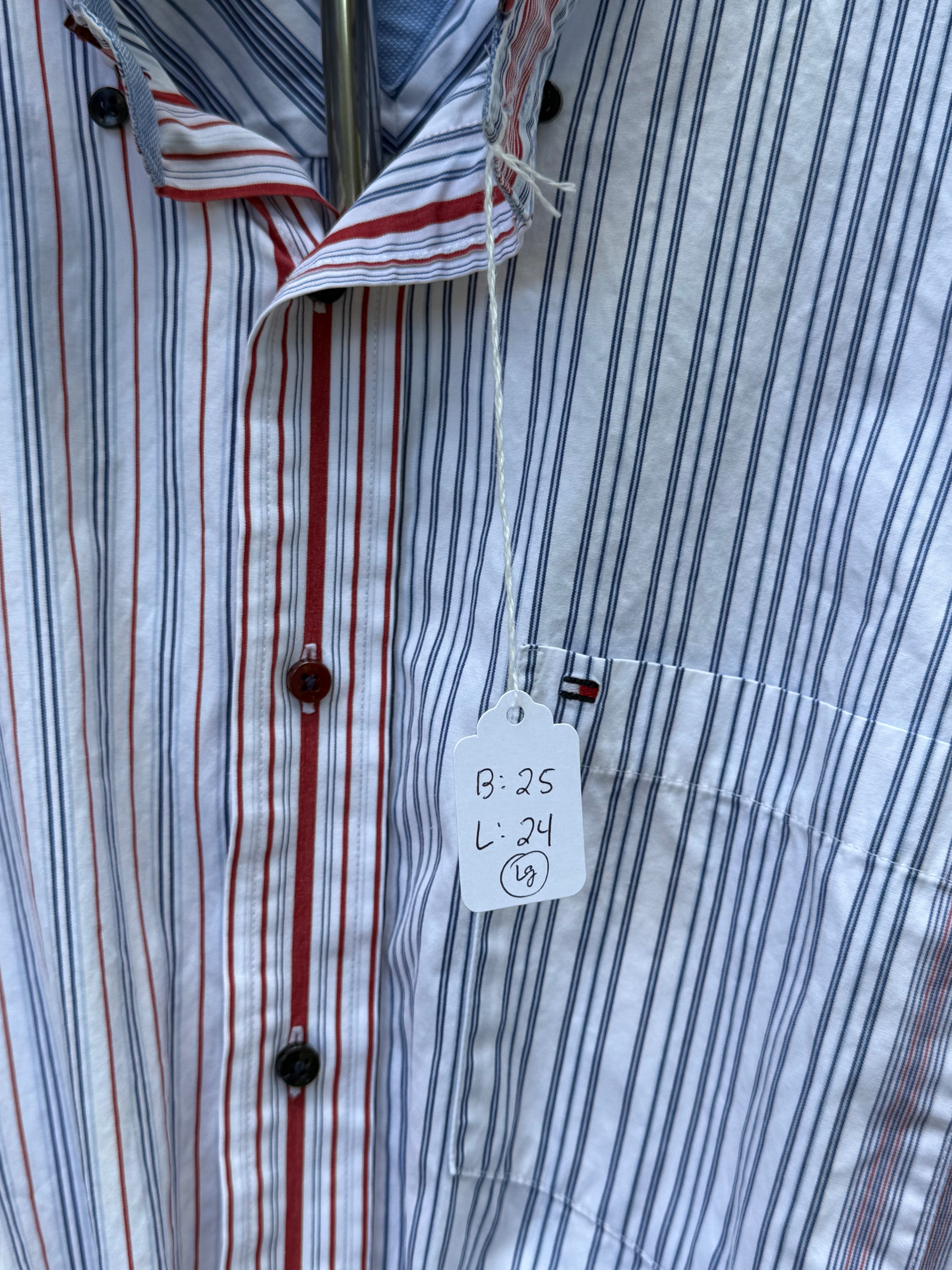 Red White Blue stripe Ruffle collar Upcycle