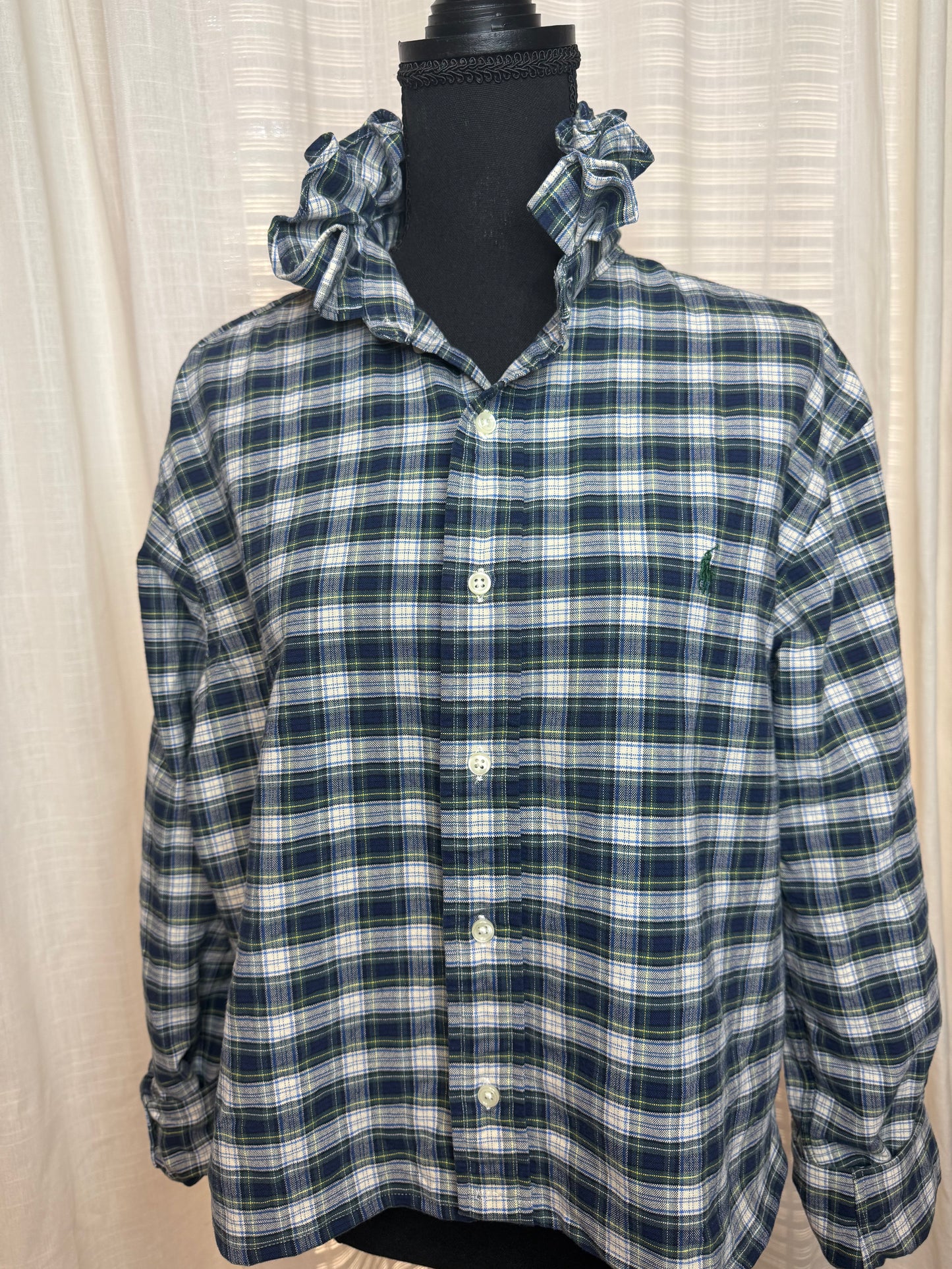 Navy and Forrest Green Ralph Lauren ruffle collar reworked shirt