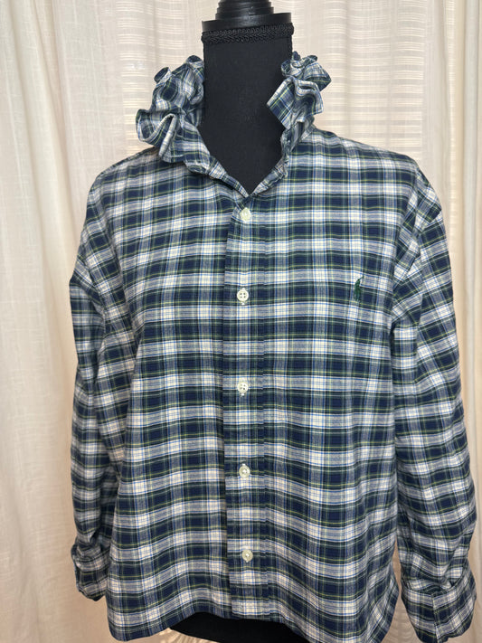Navy and Forrest Green Ralph Lauren ruffle collar reworked shirt