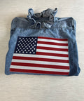 LongSleeve denim ruffle collar with flag applique
