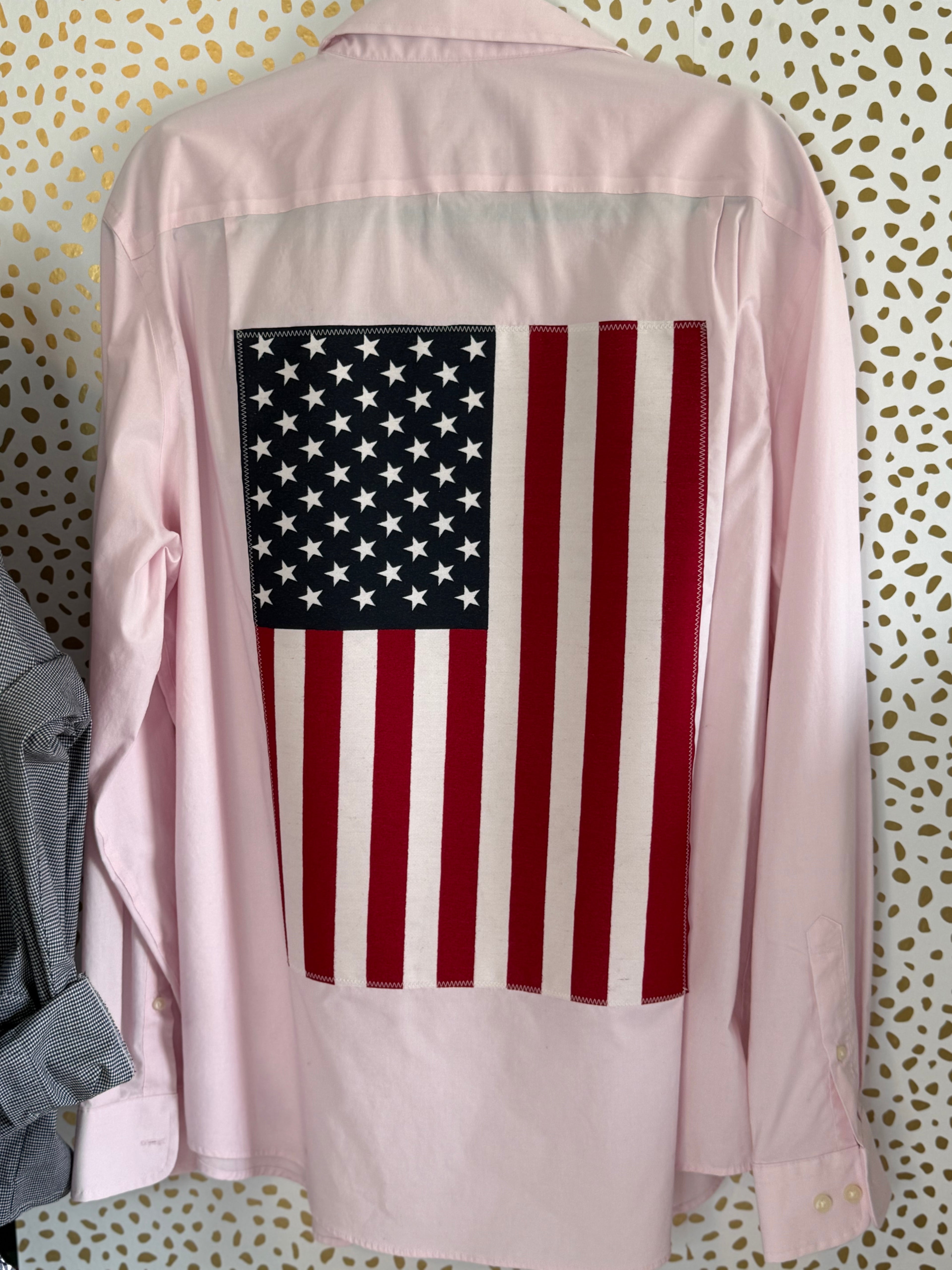 Long Sleeve XL oxford with flag applique